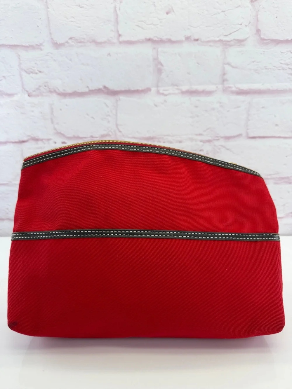 Loewe Red Cosmetic Pouch with Gold Emblem